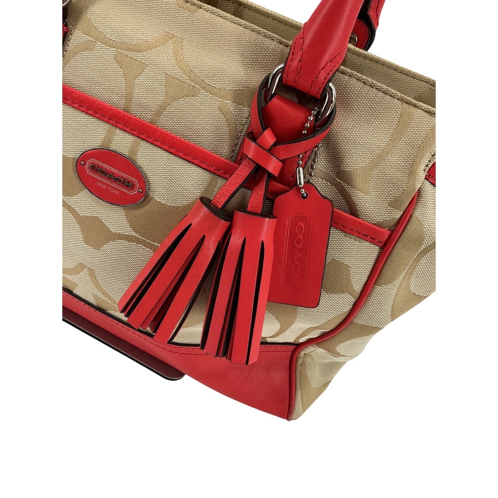 Coach 24204 Signature Tote Red Leather Trim Tassel Charm Excellent Condition - Picture 5 of 12